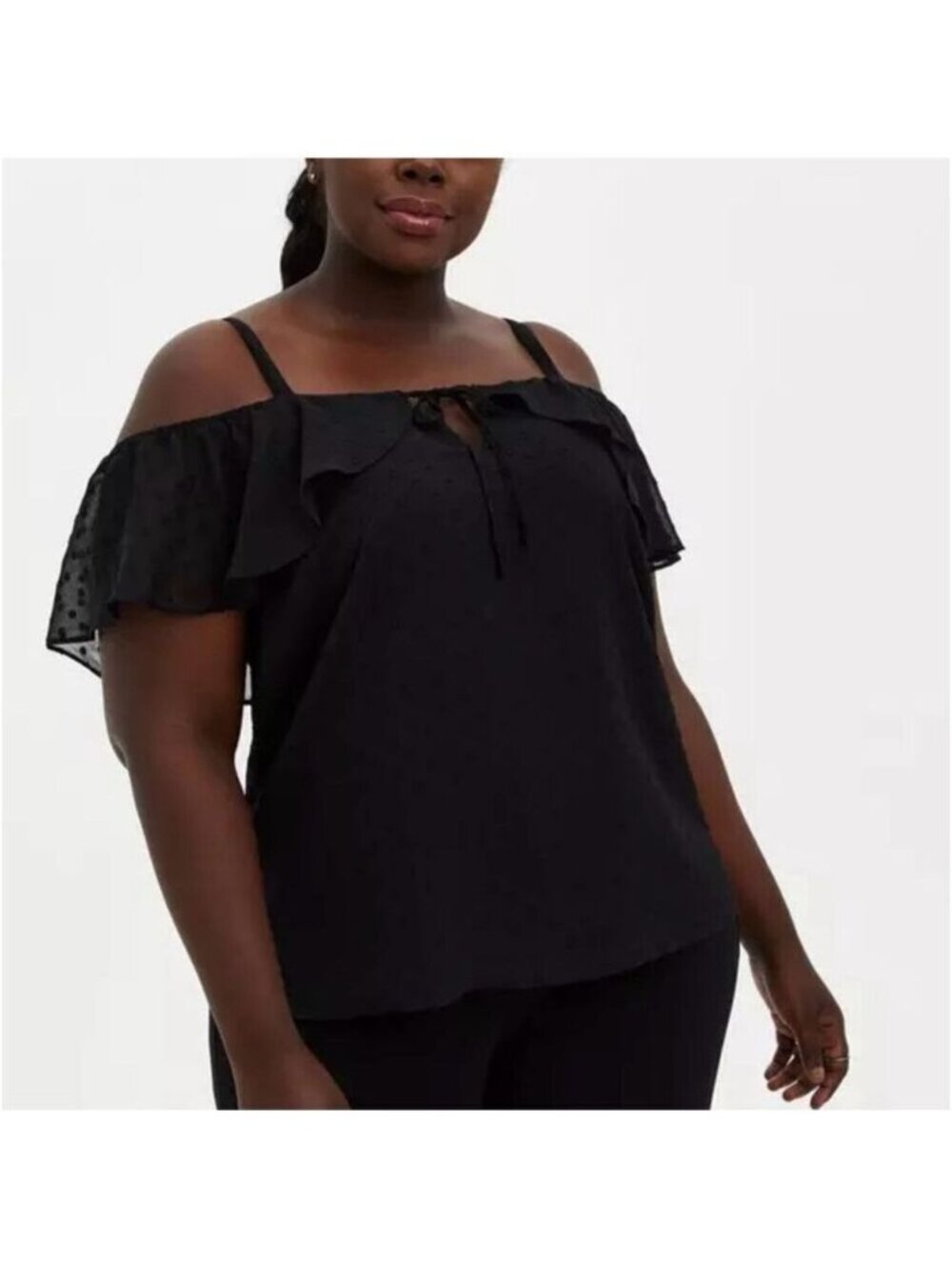 TORRID Torrid Sheer Black Clip Dot Cold Shoulder Blouse NWT